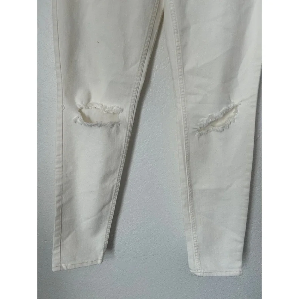 Free People Jeans Womens SZ 29 White Mid Rise Slim Fit Distressed Stretch Denim